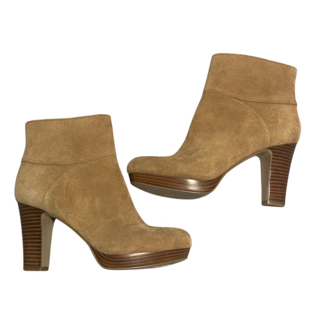 Nine West Women's Genuine Leather Tan Suede Boots 3.5in Heel 1/2in Platform Sz 7 - Picture 4 of 6